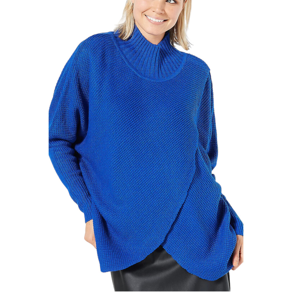 Truth + Style Knit Cross Over Funnel Neck Sweater Cobalt - Regular